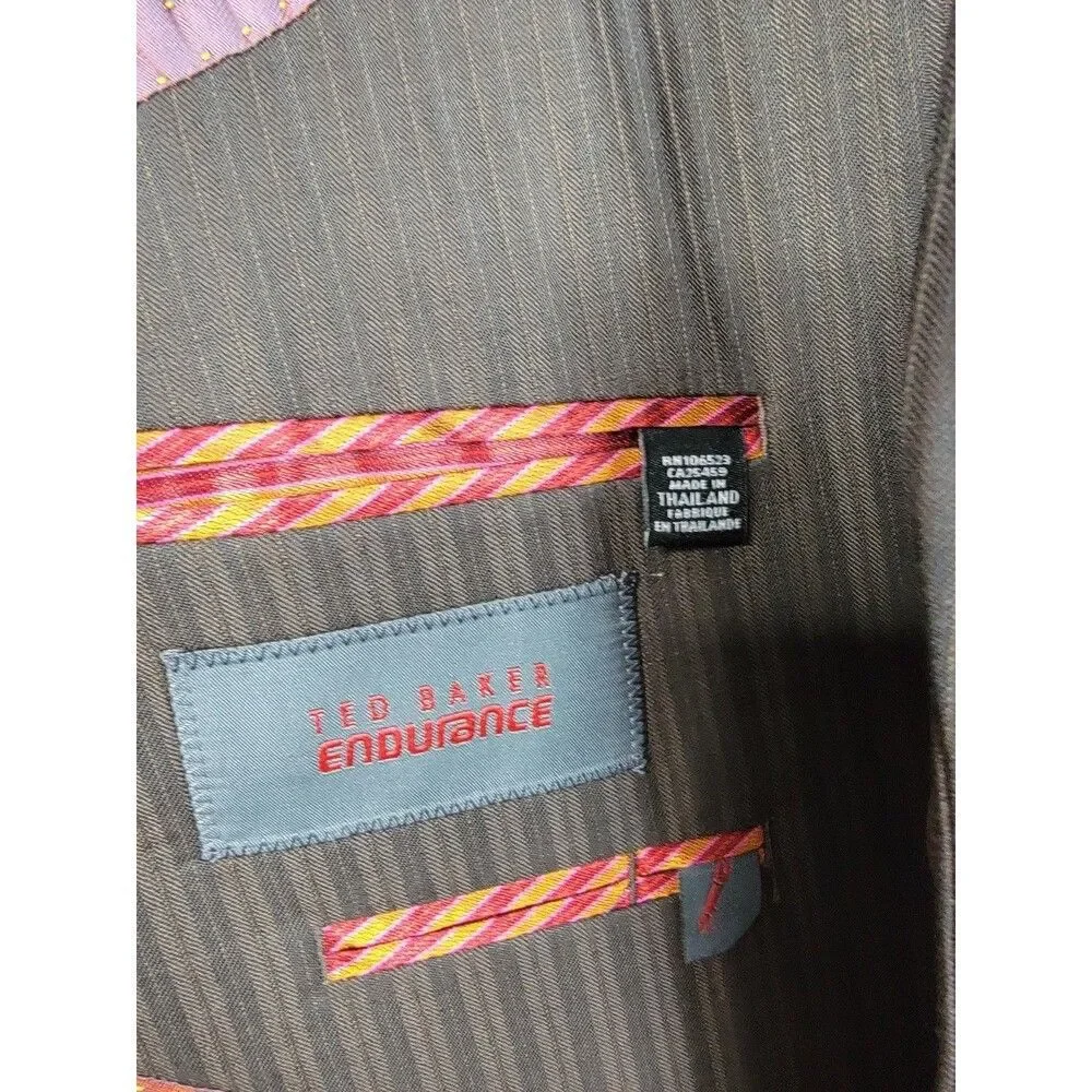 Ted Baker Endurance 44L Wool Pinstripe Blazer Jacket Black Gray with Red Jacqu